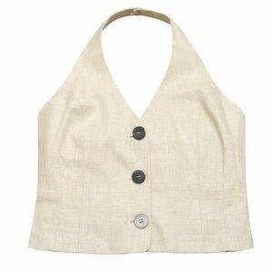 Cream Halter Top with Button Detail from Zara - Medium